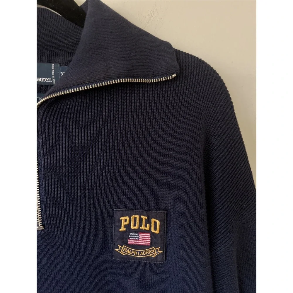 Vintage Polo Ralph Lauren 1/4 Zip Pullover, Blue Flag Logo Patch Size XL 90s Y2K